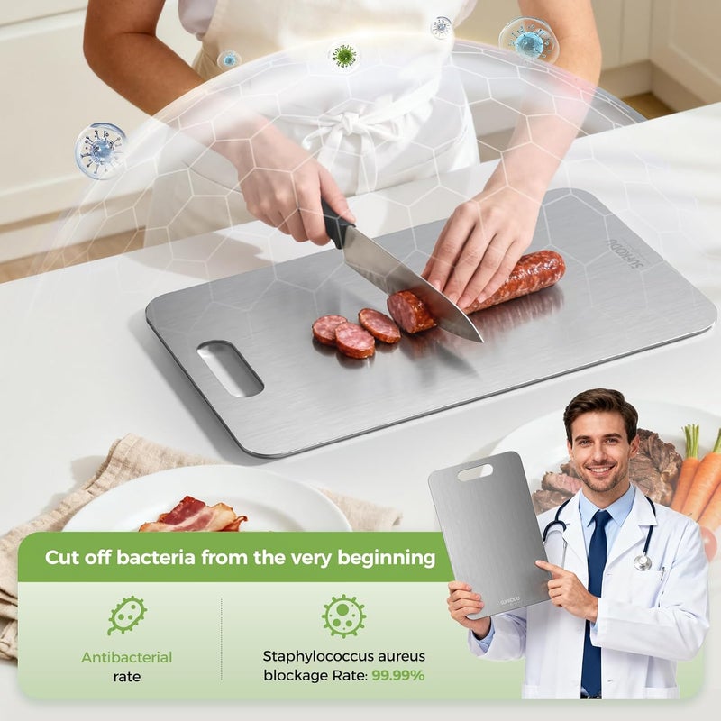 sufkodu Titanium Cutting Board, 100% Pure Titanium Cutting Boards for Kitchen, Double-sided Titanium Cutting Boards,Separate Raw and Cooked Food Areas,Non-Toxic,Dishwasher Safe 13”L × 8”W - Image 5